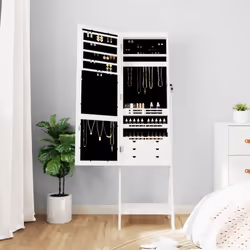 vidaXL Mirror Jewellery Cabinet with LED Lights Free Standing Mirror White - white