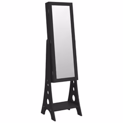 vidaXL Mirror Jewellery Cabinet with LED Lights Free Standing Mirror White - black