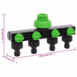 vidaXL 4-Way Tap Adaptor Hose Tap Adaptor Connector Green and Black ABS and PP