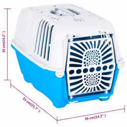 vidaXL Pet Carrier Cat Carrier Dog Carrier Crate White and Blue Polypropylene - 55 x 36 x 36 cm