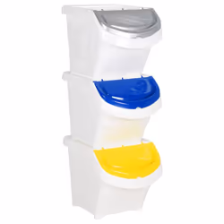 vidaXL Stackable Waste Bins Trash Garbage Can Rubbish Box with Lids 3pcs PP - white, 78 l