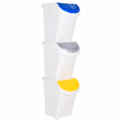 vidaXL Stackable Waste Bins Trash Garbage Can Rubbish Box with Lids 3pcs PP - white, 120 l