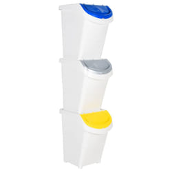 vidaXL Stackable Waste Bins Trash Garbage Can Rubbish Box with Lids 3pcs PP - white, 120 l