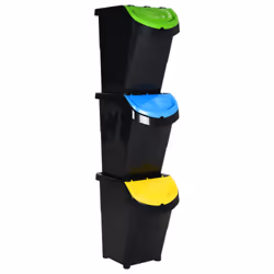vidaXL Stackable Waste Bins Trash Garbage Can Rubbish Box with Lids 3pcs PP - black, 120 l