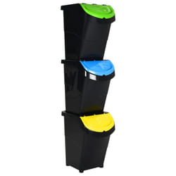 vidaXL Stackable Waste Bins Trash Garbage Can Rubbish Box with Lids 3pcs PP - black, 120 l