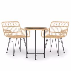 vidaXL Garden Dining Set 3 Piece Poly Rattan Dining Table Chair Black/Brown - brown