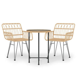 vidaXL Garden Dining Set 3 Piece Poly Rattan Dining Table Chair Black/Brown - brown