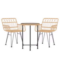 vidaXL Garden Dining Set 3 Piece Poly Rattan Dining Table Chair Black/Brown - brown