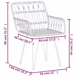 vidaXL Garden Dining Set 3 Piece Poly Rattan Dining Table Chair Black/Brown - brown