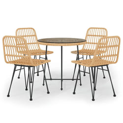 vidaXL Garden Dining Set 5 Piece Poly Rattan Dining Table Chair Black/Brown - brown