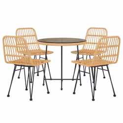 vidaXL Garden Dining Set 5 Piece Poly Rattan Dining Table Chair Black/Brown - brown - Additional view 2