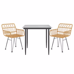 vidaXL Garden Dining Set Poly Rattan Black/Brown Multi Sizes 3/5/7/9 Piece - brown, 80 x 80 x 74 cm/ 3 piece - Additional view 2