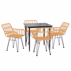 vidaXL Garden Dining Set Poly Rattan Black/Brown Multi Sizes 3/5/7/9 Piece - brown, 80 x 80 x 74 cm/ 5 piece - Additional view 2