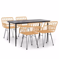 vidaXL Garden Dining Set Poly Rattan Black/Brown Multi Sizes 3/5/7/9 Piece - brown, 140 x 70 x 74 cm/ 5 piece