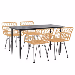 vidaXL Garden Dining Set Poly Rattan Black/Brown Multi Sizes 3/5/7/9 Piece - brown, 140 x 70 x 74 cm/ 5 piece