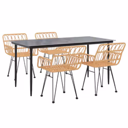 vidaXL Garden Dining Set Poly Rattan Black/Brown Multi Sizes 3/5/7/9 Piece - brown, 160 x 80 x 74 cm/ 5 piece - Additional view 2