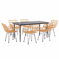 vidaXL Garden Dining Set Poly Rattan Black/Brown Multi Sizes 3/5/7/9 Piece - brown, 160 x 80 x 74 cm/ 7 piece - Additional view 2