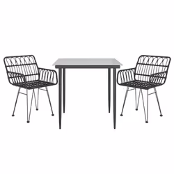 vidaXL Garden Dining Set Poly Rattan Black/Brown Multi Sizes 3/5/7/9 Piece - black, 80 x 80 x 74 cm/ 3 piece - Additional view 2