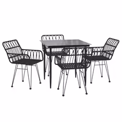 vidaXL Garden Dining Set Poly Rattan Black/Brown Multi Sizes 3/5/7/9 Piece - black, 80 x 80 x 74 cm/ 5 piece - Additional view 2