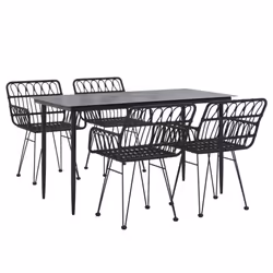 vidaXL Garden Dining Set Poly Rattan Black/Brown Multi Sizes 3/5/7/9 Piece - black, 140 x 70 x 74 cm/ 5 piece - Additional view 2