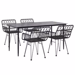 vidaXL Garden Dining Set Poly Rattan Black/Brown Multi Sizes 3/5/7/9 Piece - black, 160 x 80 x 74 cm/ 5 piece - Additional view 2