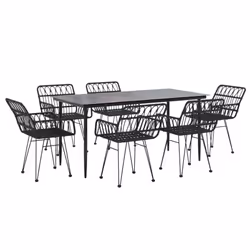 vidaXL Garden Dining Set Poly Rattan Black/Brown Multi Sizes 3/5/7/9 Piece - black, 160 x 80 x 74 cm/ 7 piece - Additional view 2