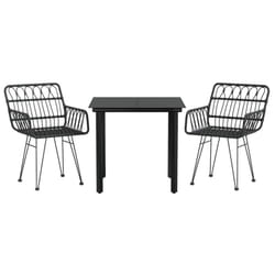 vidaXL 3 Piece Patio Dining Set with PE Rattan Chairs and Tempered Glass Table - Black