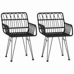 vidaXL 3 Piece Patio Dining Set with PE Rattan Chairs and Tempered Glass Table - Black - Additional view 4