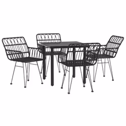 vidaXL Garden Dining Set 5 Piece Patio Furniture Outdoor Seating Table and Chair Dining Set Dinner Table Dinner Chair Black P ...