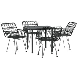 vidaXL Garden Dining Set 5 Piece Patio Furniture Outdoor Seating Table and Chair Dining Set Dinner Table Dinner Chair Black Poly Rattan