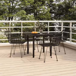 vidaXL Garden Dining Set 5 Piece Patio Furniture Outdoor Seating Table and Chair Dining Set Dinner Table Dinner Chair Black Poly Rattan