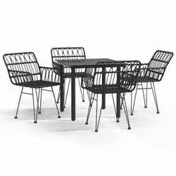 vidaXL Garden Dining Set 5 Piece Patio Furniture Outdoor Seating Table and Chair Dining Set Dinner Table Dinner Chair Black Poly Rattan - Additional view 4