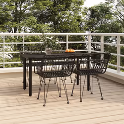 vidaXL 5 Piece Garden Dining Set Black Poly Rattan