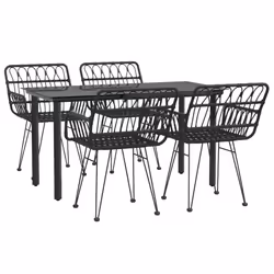 vidaXL 5 Piece Garden Dining Set Black Poly Rattan