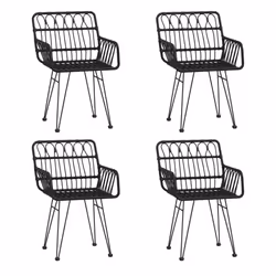 vidaXL 5 Piece Garden Dining Set Black Poly Rattan