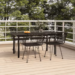 vidaXL 5 Piece Patio Dining Set Black Poly Rattan