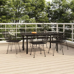 vidaXL 7 Piece Patio Dining Set Black Poly Rattan