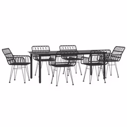 vidaXL 7 Piece Garden Dining Set Black Poly Rattan
