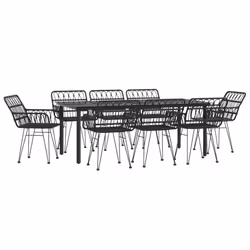 vidaXL 9 Piece Garden Dining Set Black Poly Rattan - Additional view 2
