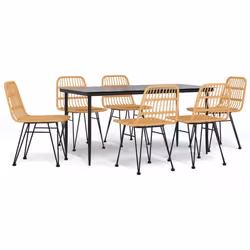 vidaXL Garden Dining Set Poly Rattan Black/Brown Multi Sizes 3/5/7/9 Piece - brown, 160 cm table length/ 7 piece