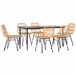 vidaXL Garden Dining Set Poly Rattan Black/Brown Multi Sizes 3/5/7/9 Piece - brown, 160 cm table length/ 7 piece