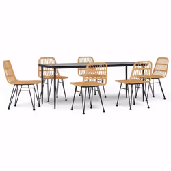 vidaXL Garden Dining Set Poly Rattan Black/Brown Multi Sizes 3/5/7/9 Piece - brown, 200 cm table length/ 7 piece