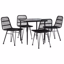 vidaXL Garden Dining Set Poly Rattan Black/Brown Multi Sizes 3/5/7/9 Piece - black, 80 cm table length/ 5 piece - Additional view 2