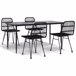 vidaXL Garden Dining Set Poly Rattan Black/Brown Multi Sizes 3/5/7/9 Piece - black, 160 cm table length/ 5 piece