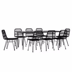 vidaXL Garden Dining Set Poly Rattan Black/Brown Multi Sizes 3/5/7/9 Piece - black, 200 cm table length/ 9 piece