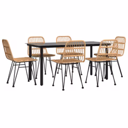 vidaXL 7 Piece Garden Dining Set Poly Rattan