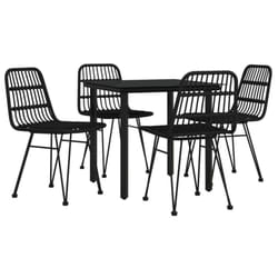vidaXL Garden Dining Set 5 Piece Patio Furniture Set Table and Chair Terrace Dinner Table Outdoor Seating Egg Chair Black Poly Rattan