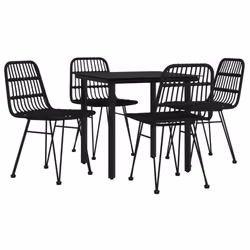 vidaXL Garden Dining Set 5 Piece Patio Furniture Set Table and Chair Terrace Dinner Table Outdoor Seating Egg Chair Black Poly Rattan