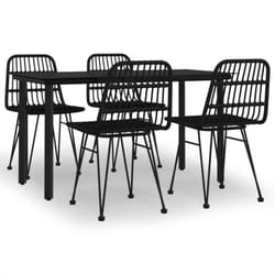 vidaXL Garden Dining Set 5 Piece Patio Furniture Set Table and Chair Terrace Dinner Table Outdoor Seating Egg Chair Black Poly Rattan