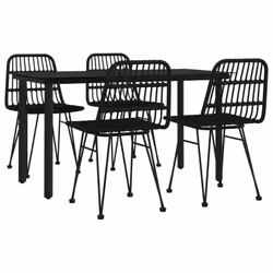 vidaXL Garden Dining Set 5 Piece Patio Furniture Set Table and Chair Terrace Dinner Table Outdoor Seating Egg Chair Black Poly Rattan - Additional view 2